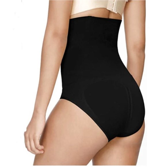 High-Waist Shaping Briefs - Black and Tan - Picture 3 of 6